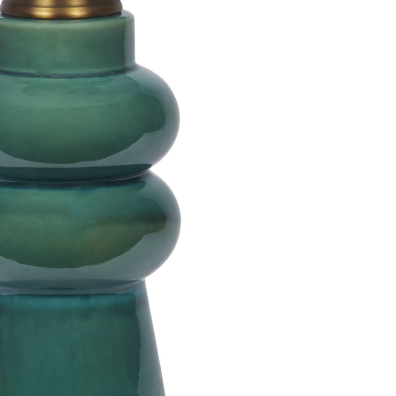 Forest green ceramic lamp base with glossy curved midsection and brass top