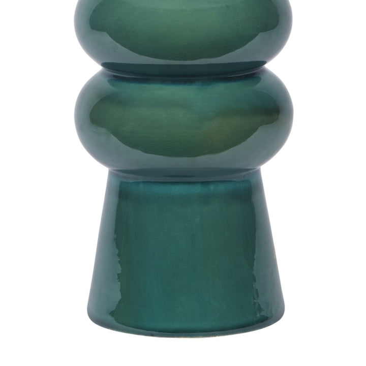Forest green ceramic table lamp base with stacked bulb shape and glossy finish