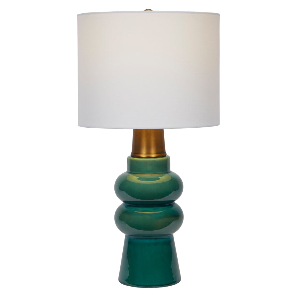 Rich forest green ceramic Rhodes lamp, bringing depth and sophistication to any living or bedroom space.