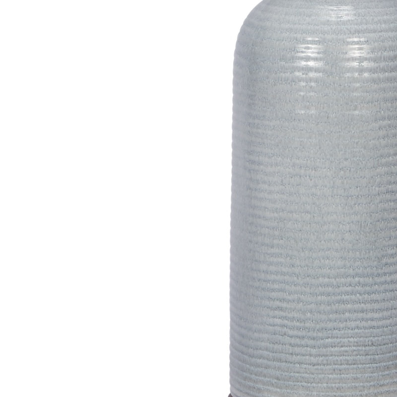 Light blue textured ceramic lamp body, ribbed surface detail