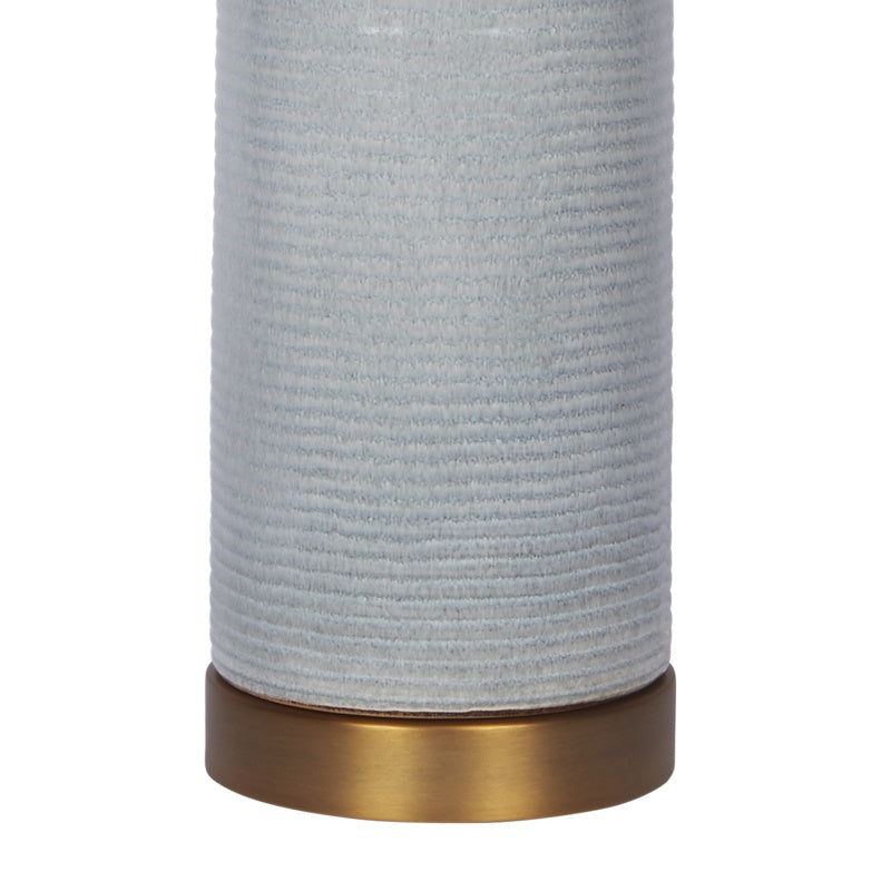 Light blue ceramic lamp base with brass bottom ring