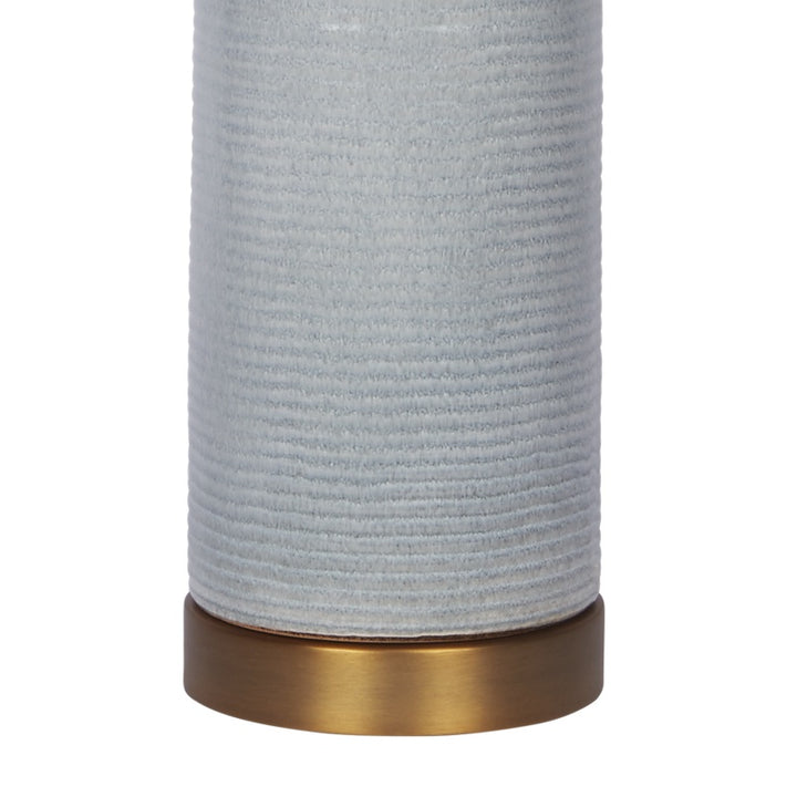 Light blue ceramic lamp base with brass bottom ring