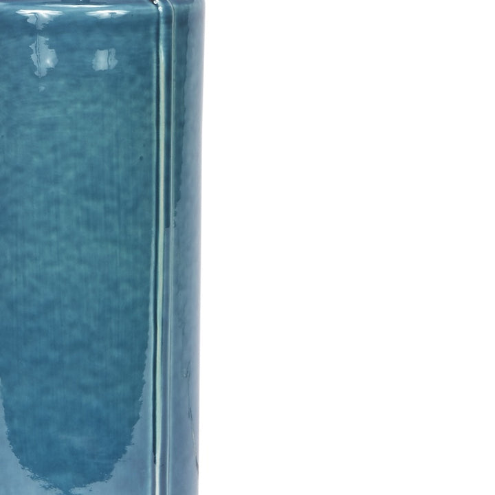 Teal ceramic lamp body with glossy texture and narrow vertical edges