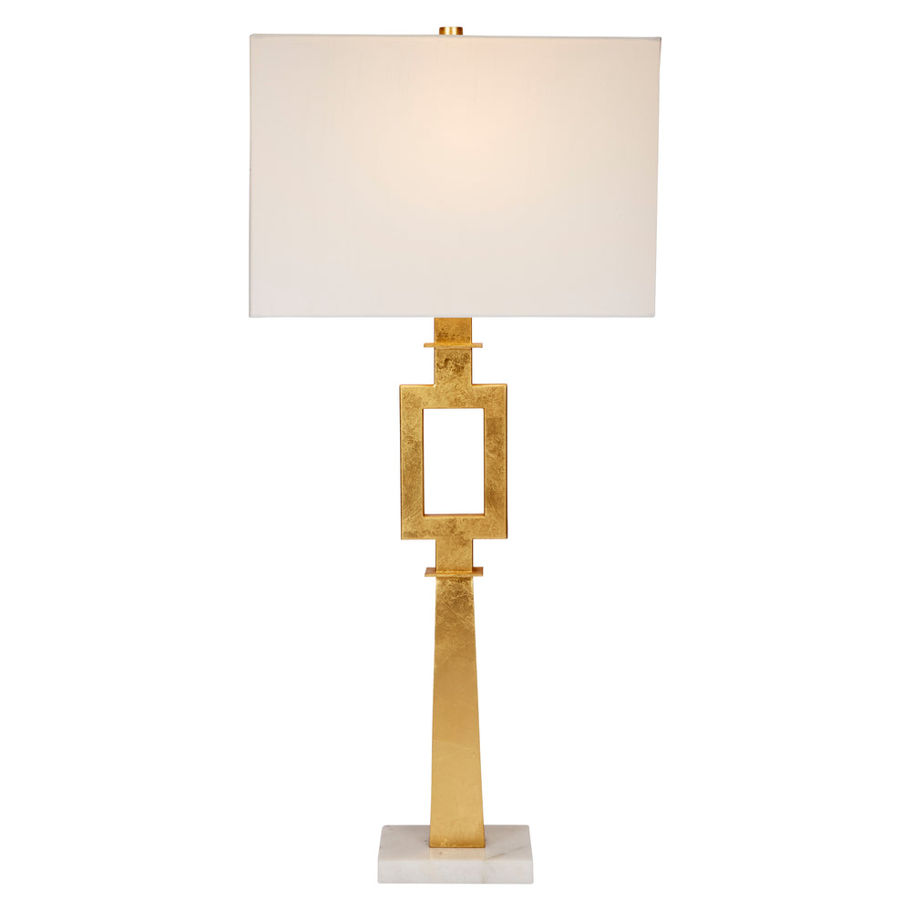 Stylish Faith lamp with gold leaf accents and white marble base, adding a touch of luxury and sophistication to any space.
