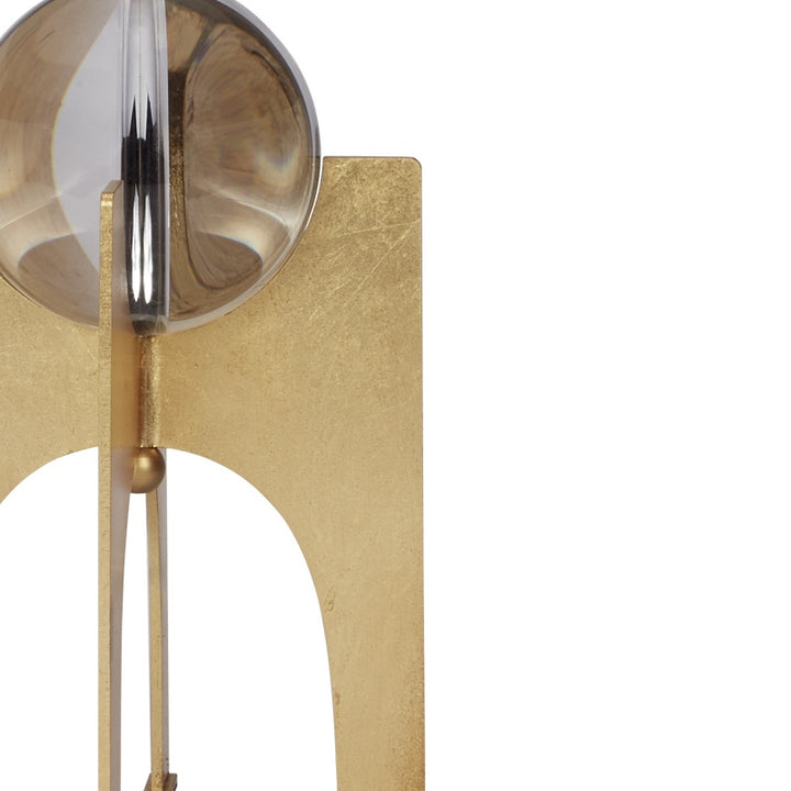 Gold leaf stand lamp base with crystal ball globe and brass accents