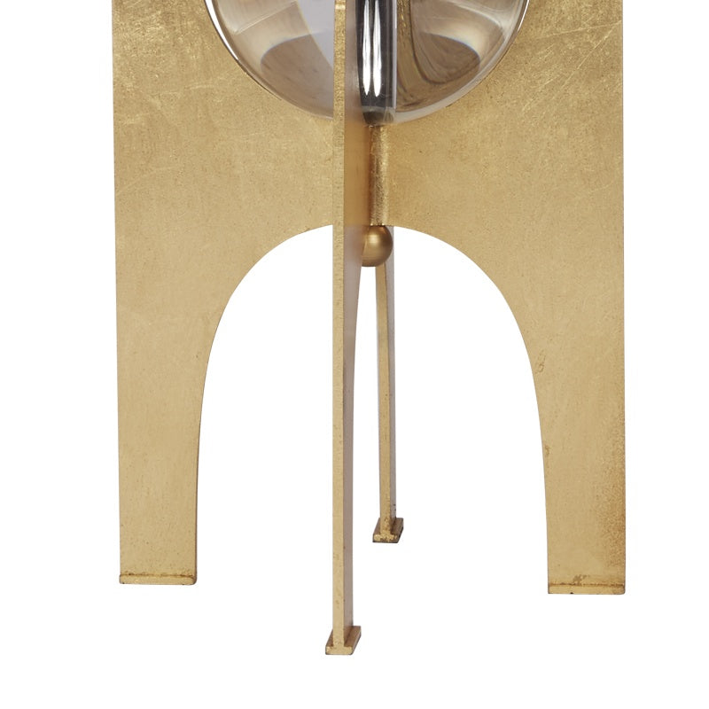 Gold leaf crystal ball stand lamp base with white cutout and brass supports