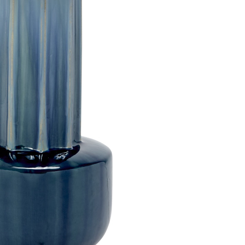 Blue-green ceramic lamp base with glossy dark band and rounded shoulders