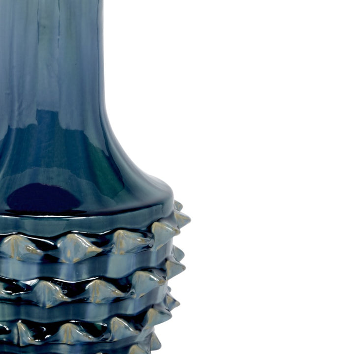 Glazed blue-green ceramic lamp base with scalloped ruffle texture band