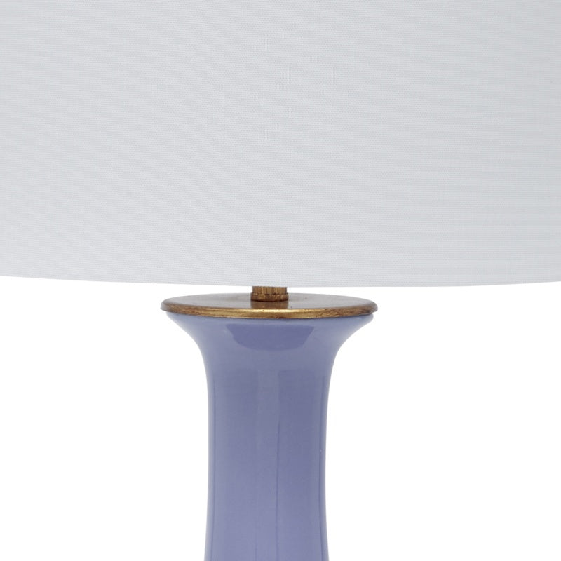 Lavender ceramic table lamp base with wooden top ring