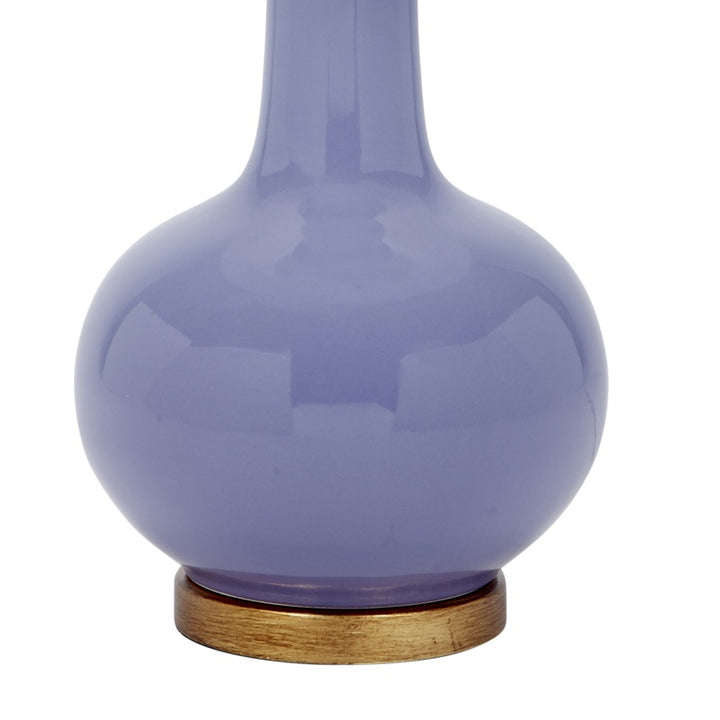 Lavender ceramic table lamp base with wooden bottom ring