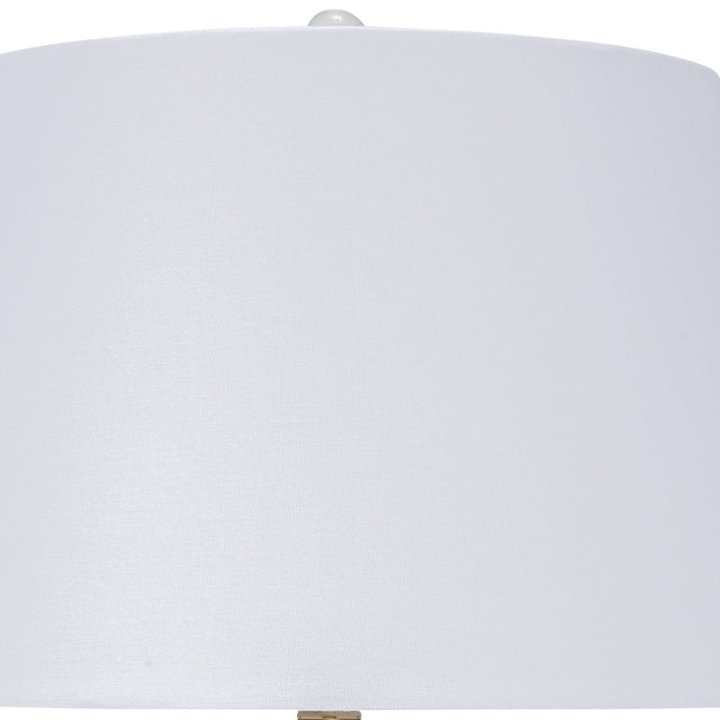 Crystal Chelsea lamp shade with white fabric and centered finial