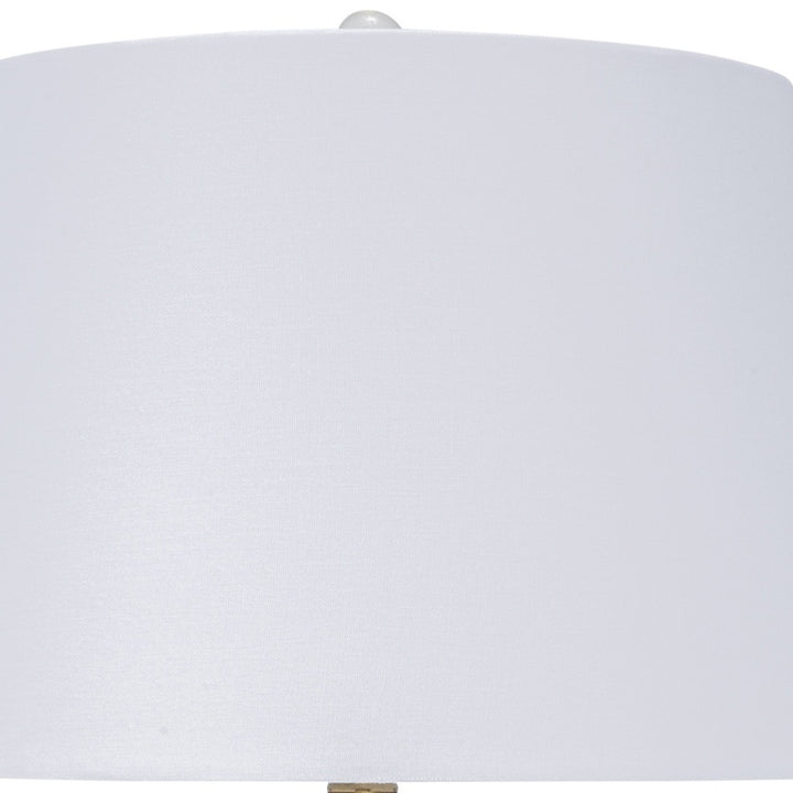 Crystal Chelsea lamp shade with white fabric and centered finial