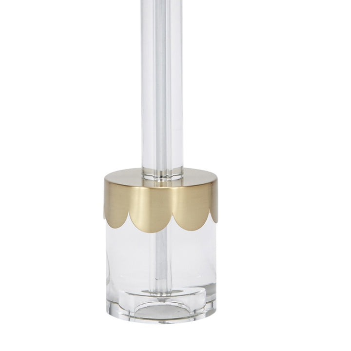 Crystal Chelsea lamp with clear crystal base, scalloped brass ring, and central glass tube
