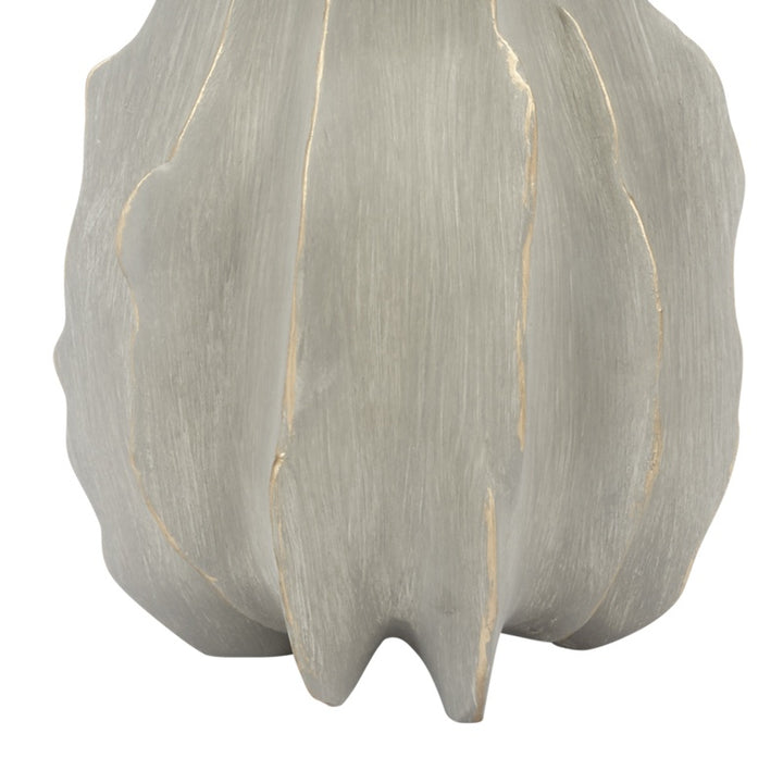 Gray cement-finished lamp base with gold veining and scalloped bottom