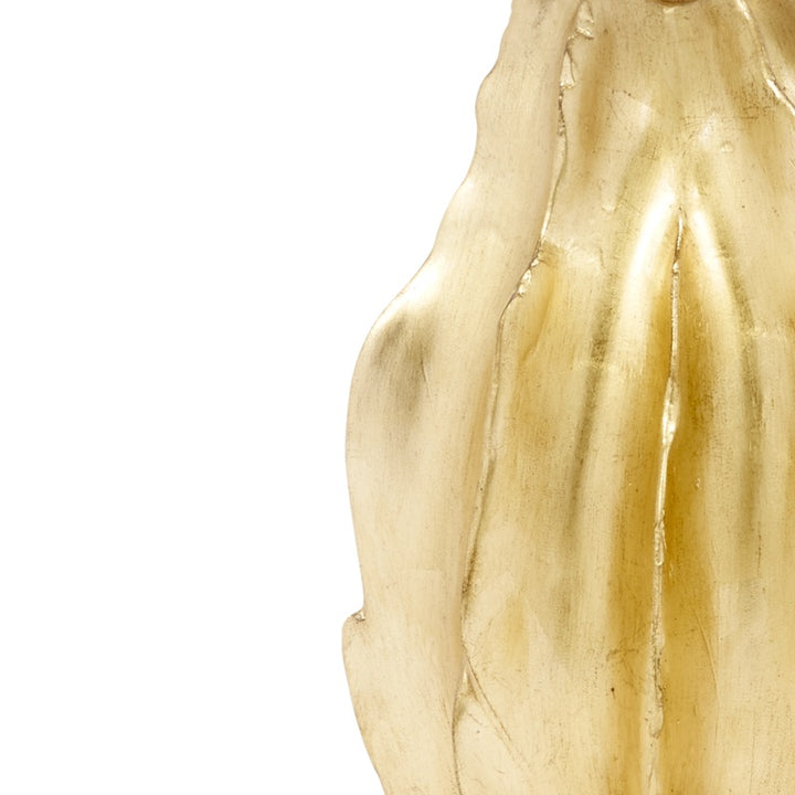 Textured gold leaf lamp base with vertical ribbed pattern