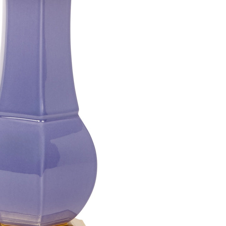 Lavender ceramic lamp base section with glossy finish and stepped detail