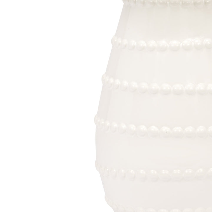 White ceramic lamp base with layered bead bands and stepped ribbed silhouette
