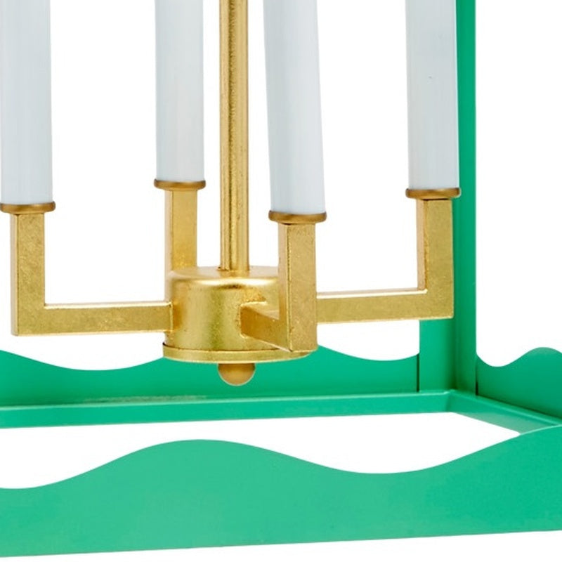 Sea green lantern base with gold sockets and central hardware