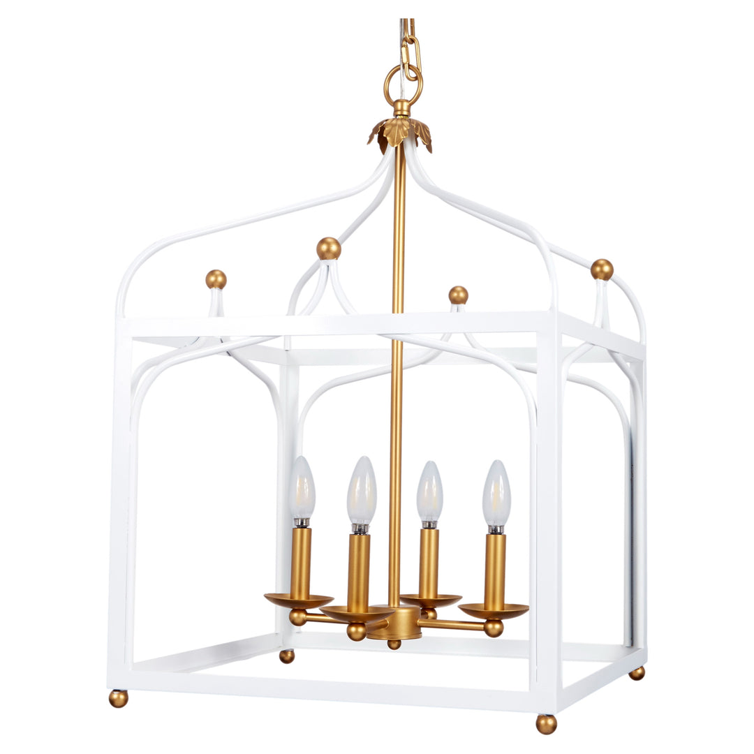 Elegant large Sabrina pendant light in glossy white with gold accents, perfect for dining rooms, living rooms, or bedrooms.