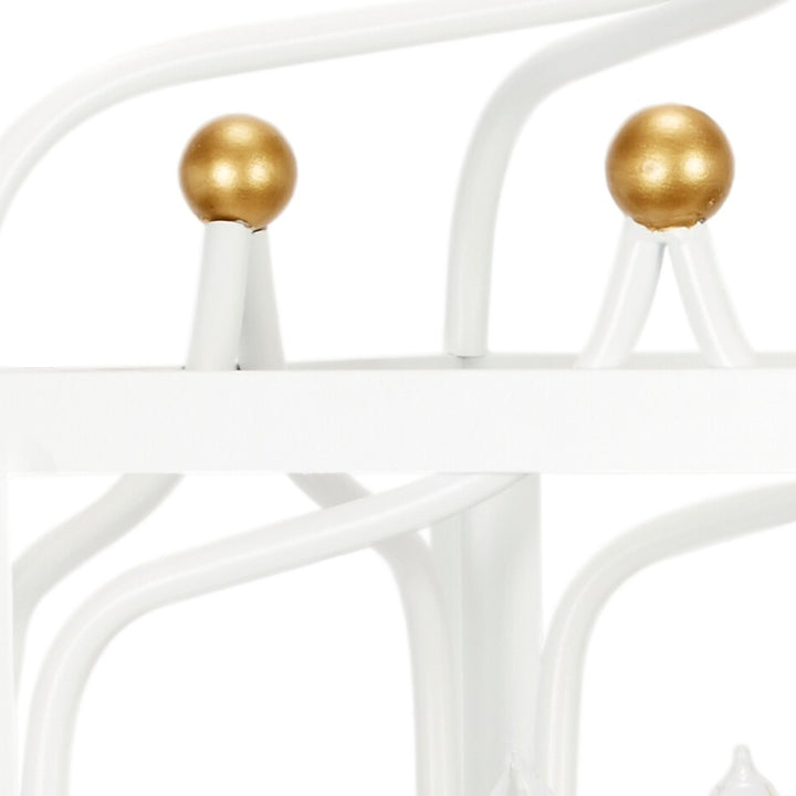 White and gold Sabrina pendant with two gold ball finials on curved arms