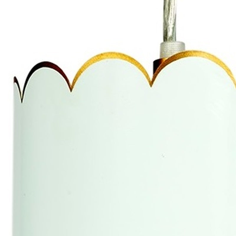 Mint blue pendant light shade with scalloped edge and gold trim