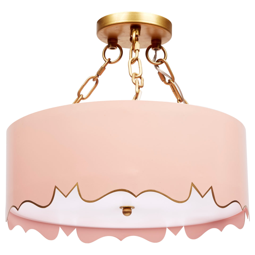 Elegant blush pink Mollie pendant light with gold accents, ideal for modern and feminine interior spaces.