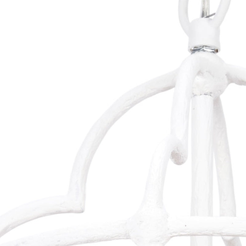 White gesso pendant with natural rattan shade and white finial hardware
