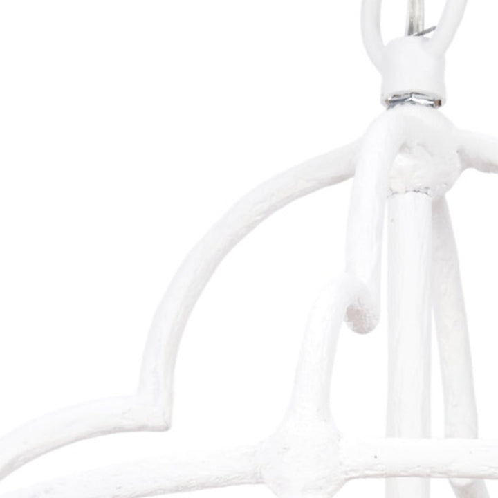 White gesso pendant with natural rattan shade and white finial hardware