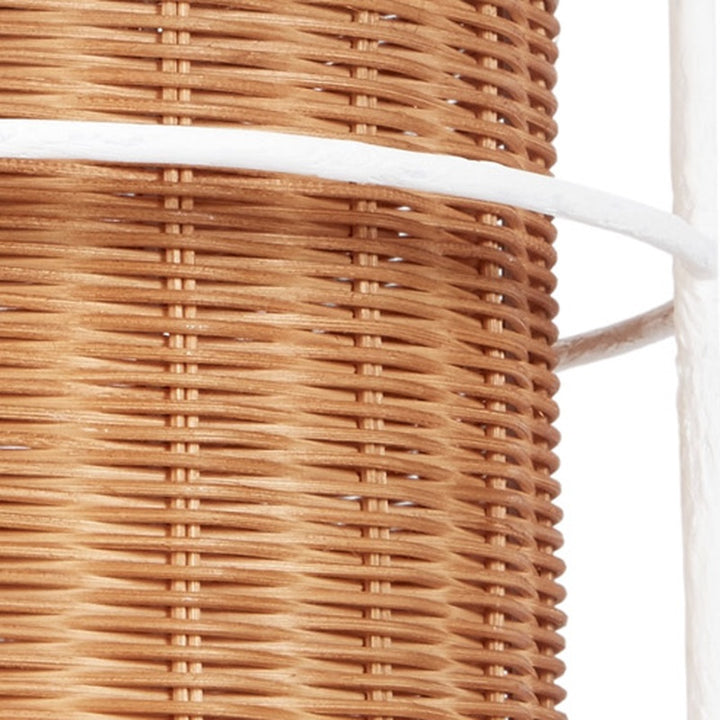 Natural rattan pendant shade texture with white gesso support bar