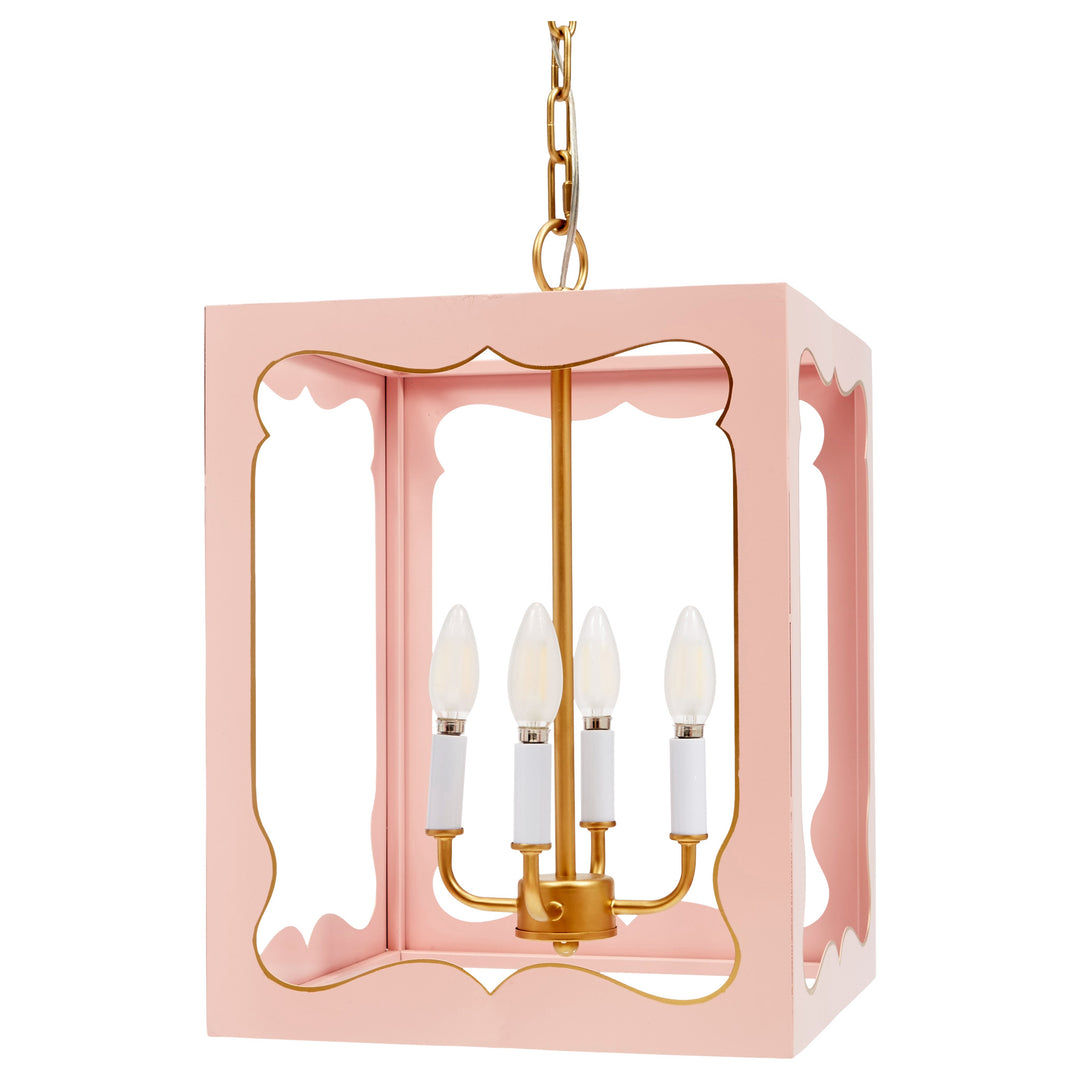 Elegant Phoebe pendant light in blush with gold accents, perfect for bedrooms, dining rooms, or living areas.