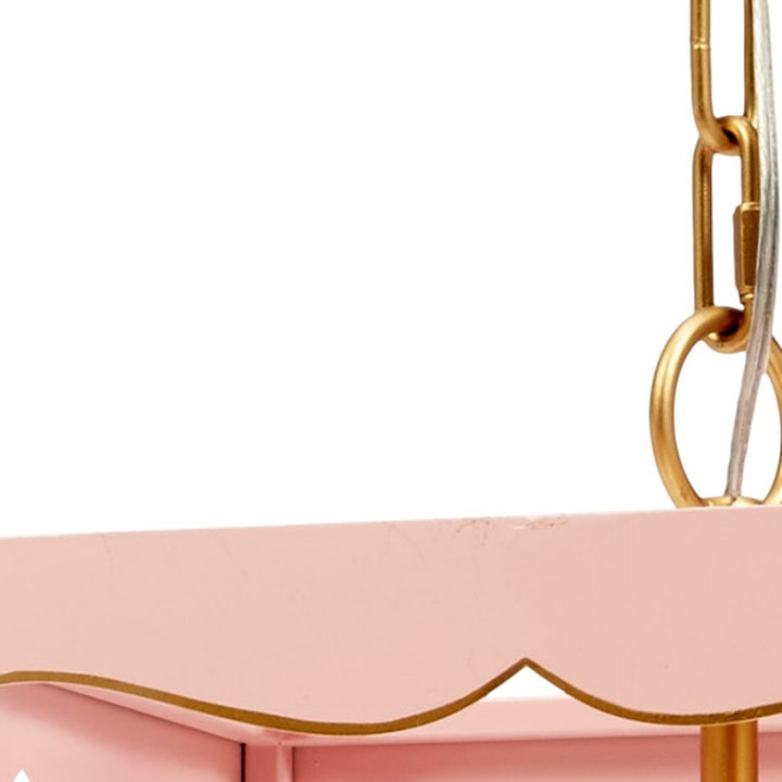 Pink pendant light canopy with gold chain and hanging hardware