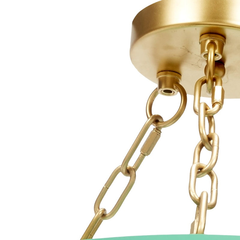 Gold pendant light canopy with linked chain and socket connection