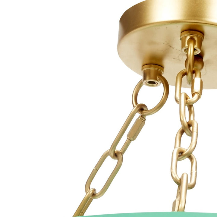 Gold pendant light canopy with linked chain and socket connection