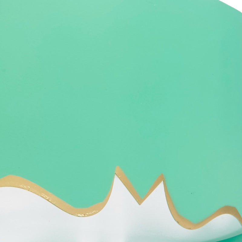 Sea green pendant light with gold wavy accent trim
