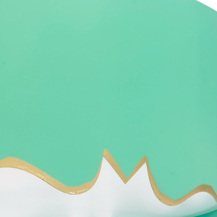 Sea green pendant light with gold wavy accent trim