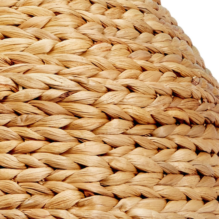 Braided water hyacinth pendant shade panel, tightly woven light brown texture