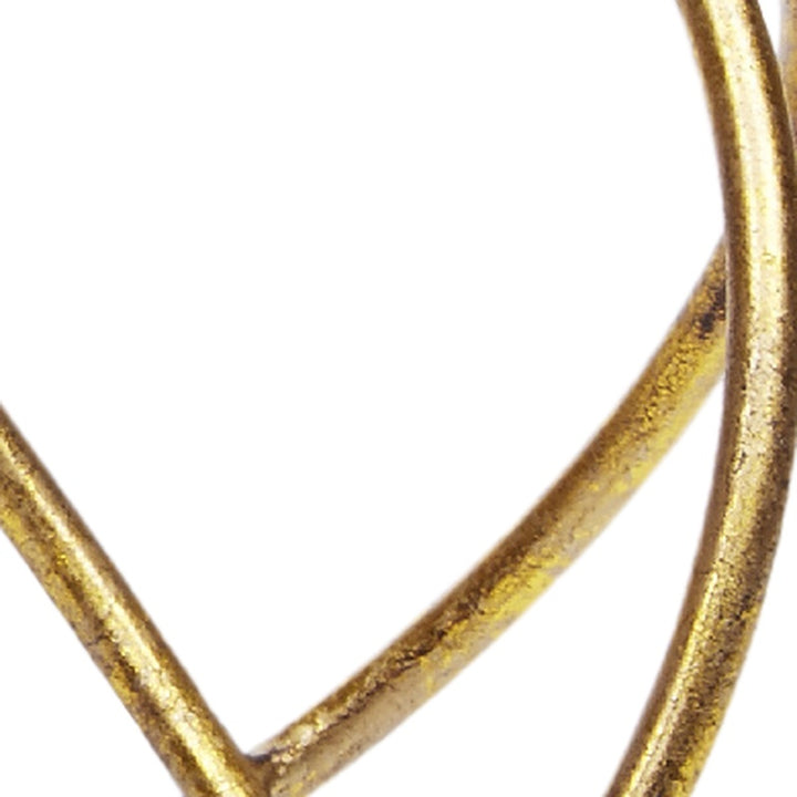 Set of 2 gold metal orb elements with curved wire loops and textured finish