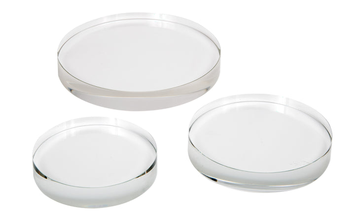 Set of 3 clear round crystal risers