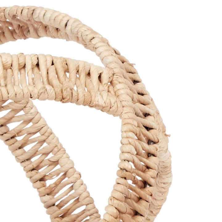 Set of three rope-wrapped decorative orbs with natural tan woven texture