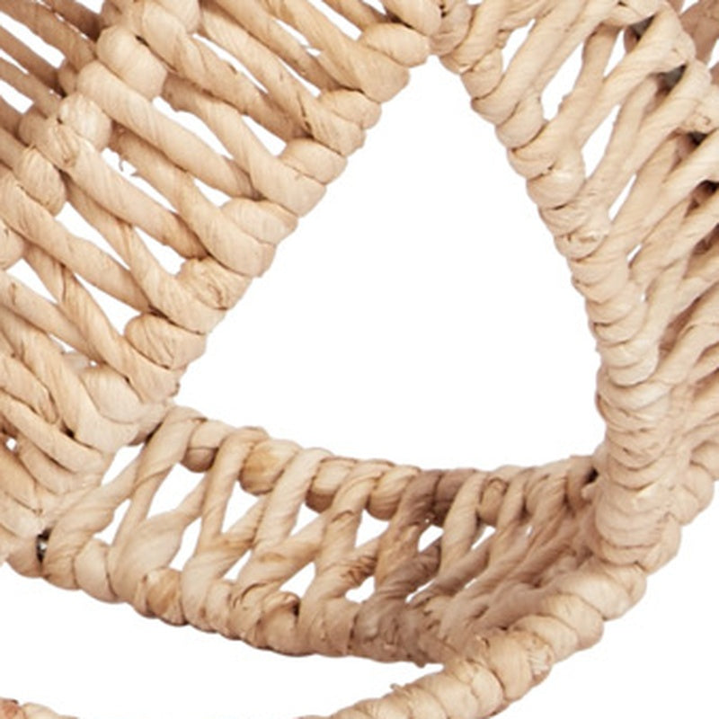 Rope-wrapped decorative orb with thick braided rope bands and rounded loop