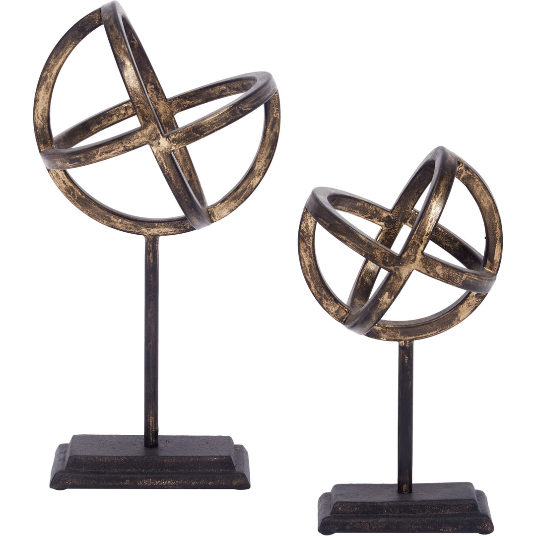 Giles set of 2 decorative metal finials on mounts, perfect for adding elegance to shelves, mantels, or tabletops.