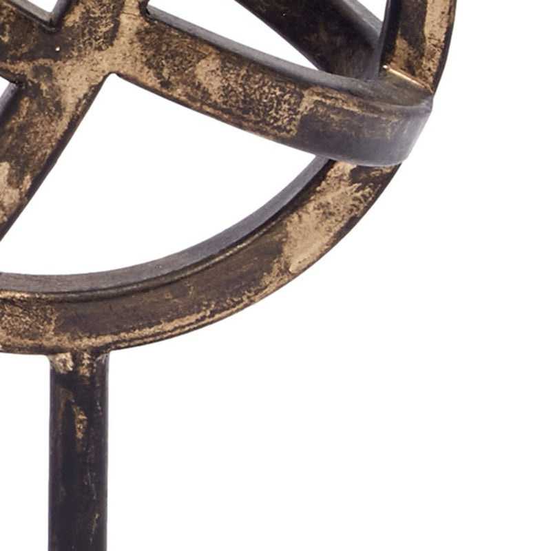 Decorative metal finial top ring detail with antiqued bronze patina