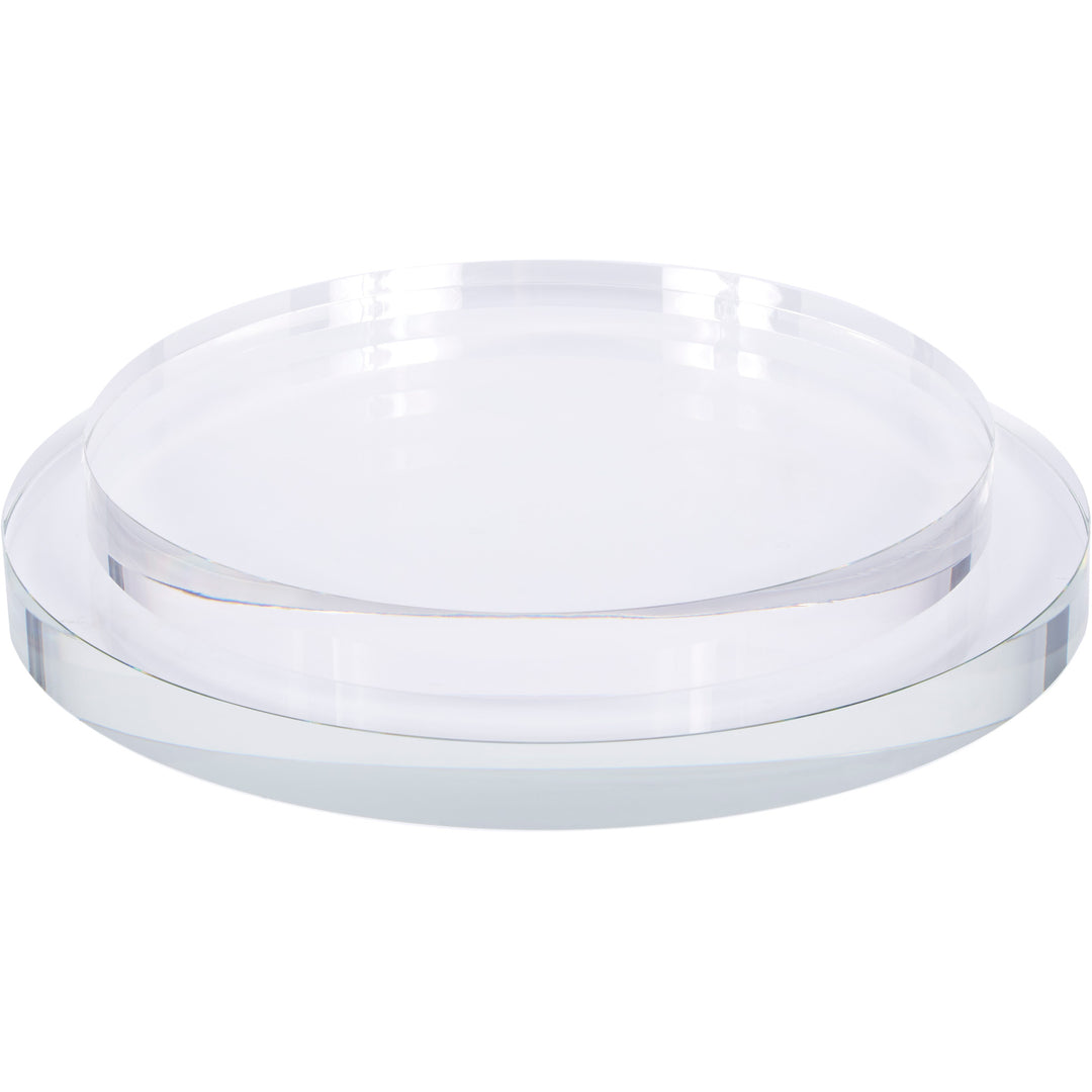 Clear round crystal cake riser with wide tiered base, set of 2