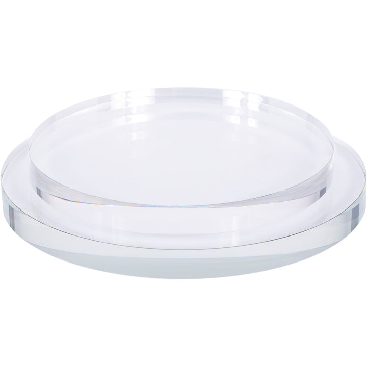 Clear round crystal cake riser with wide tiered base, set of 2