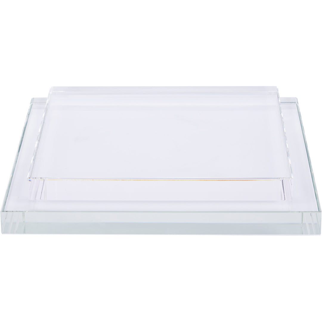 Clear square crystal risers set of 2, stacked with transparent acrylic tiers