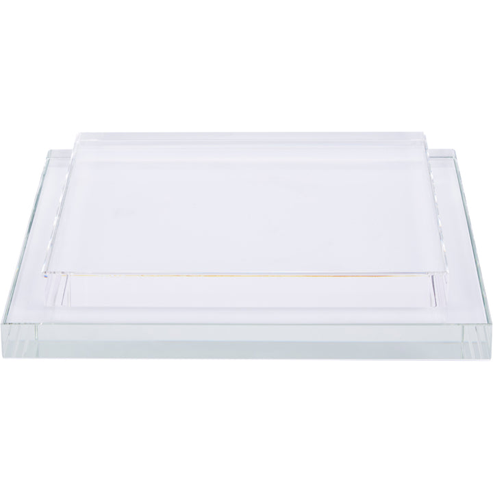 Clear square crystal risers set of 2, stacked with transparent acrylic tiers