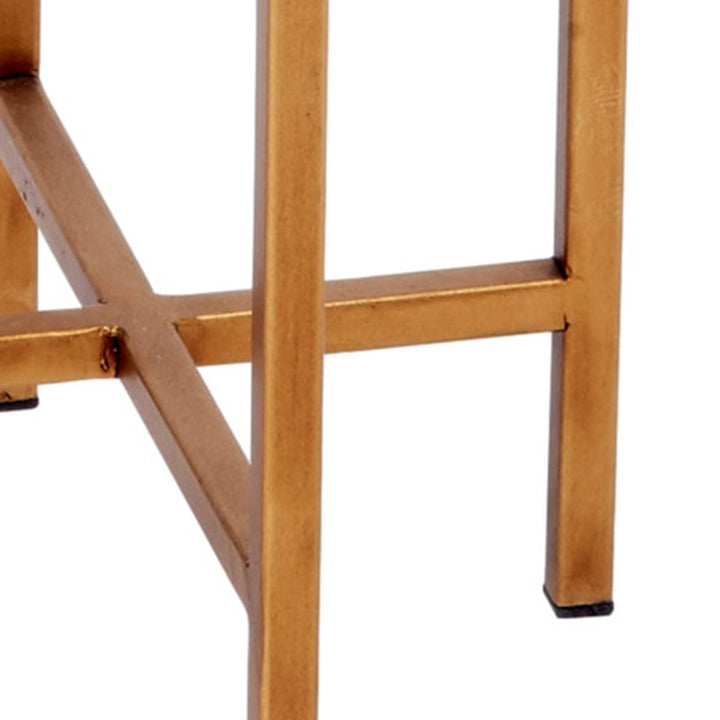Gold metal rectangular accent table frame with cross braces and legs