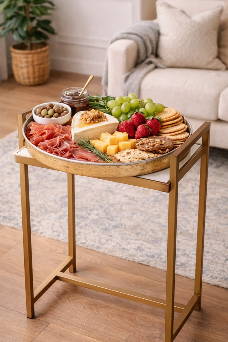 Cohan Gold Accent Table with White Marble Top