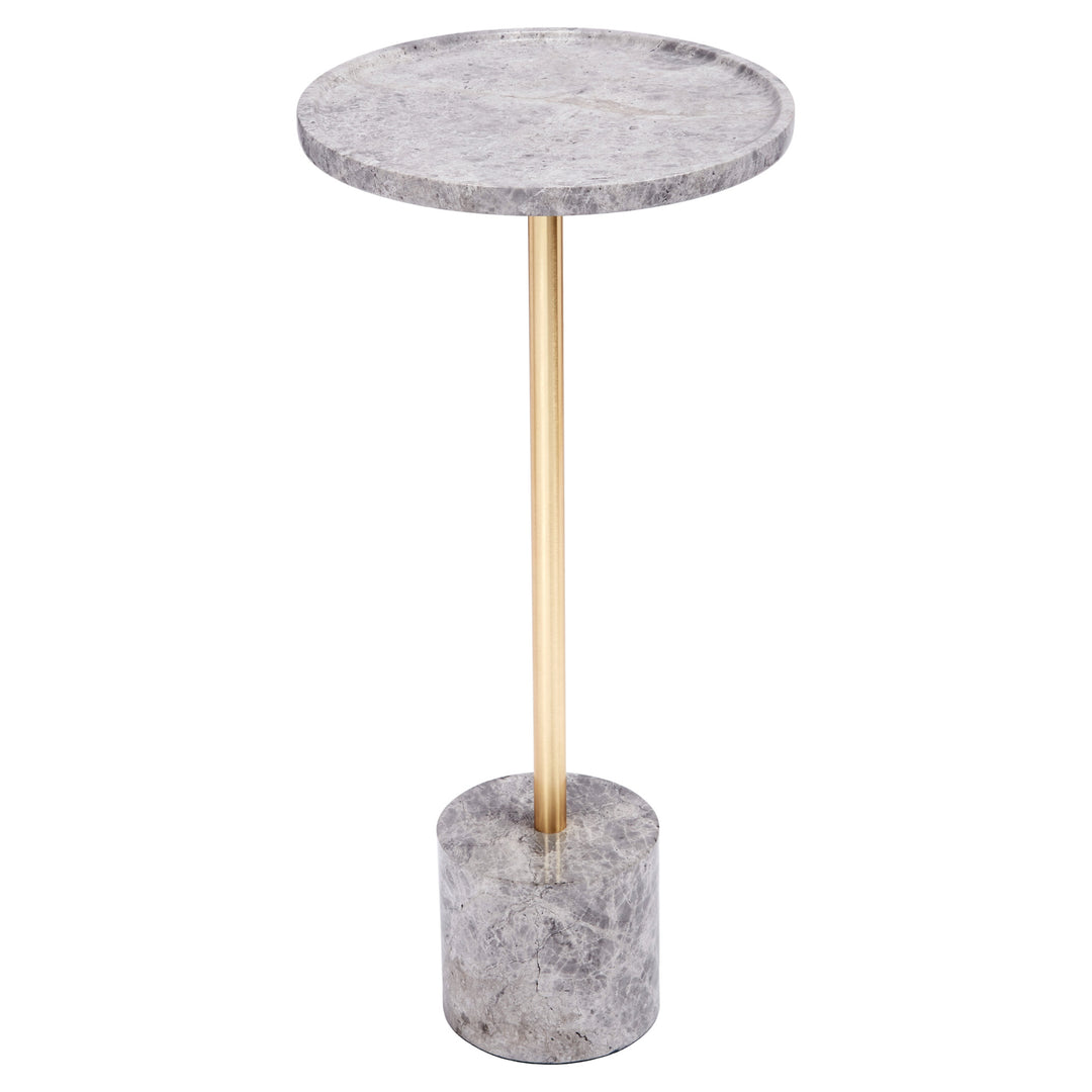 Modern gold martini table with a round grey marble top, perfect for stylish living rooms, lounges, or bedside spaces.
