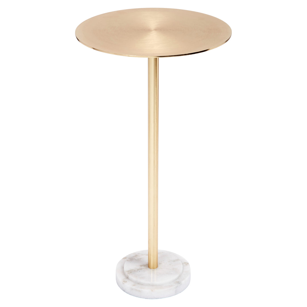 Luxurious gold Osborn martini table featuring a sturdy white marble base, perfect for elegant and modern interiors.